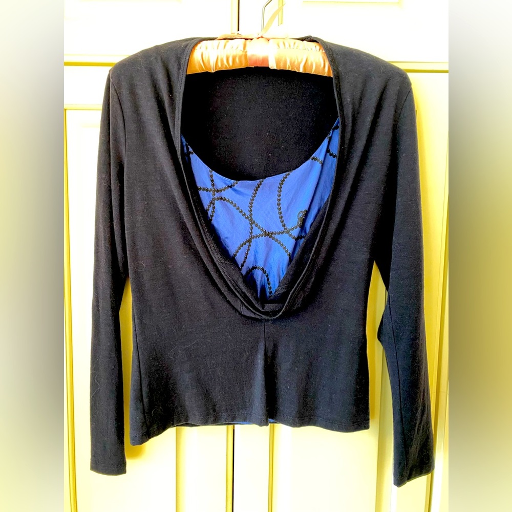 Ports wool silk sweater Navy blue pullover 2 in 1 women S